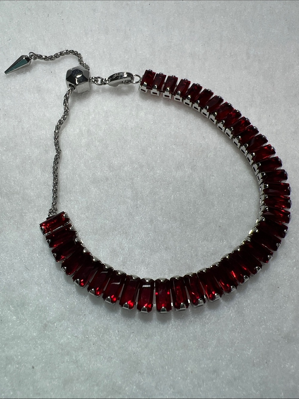 Origami Owl Silver Bracelet with Deep Red Rectangular Stones